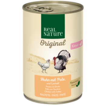Original Nassfutter Katze, Kitten Huhn mit Pute und Lachsöl 6x400 g