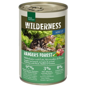 WILDERNESS Nassfutter Katze, Adult, Rangers Forest, Wildschwein mit Ente, Kaninchen und Hirsch 6x400 g