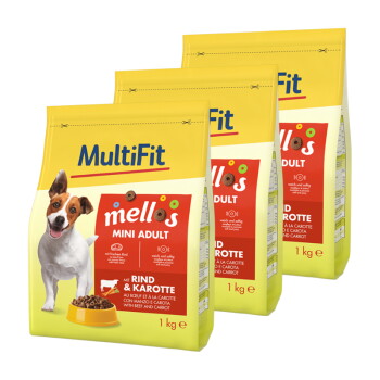 Mellos Trockenfutter Hund Adult, Mini, Rind und Karotten 3x1 kg