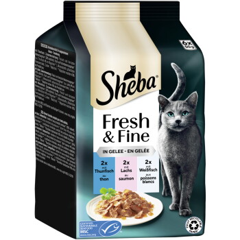 Fresh & Fine Nassfutter Katze Adult, Multipack, in Gelee Thunfisch, Lachs und Weissfisch 36x50 g